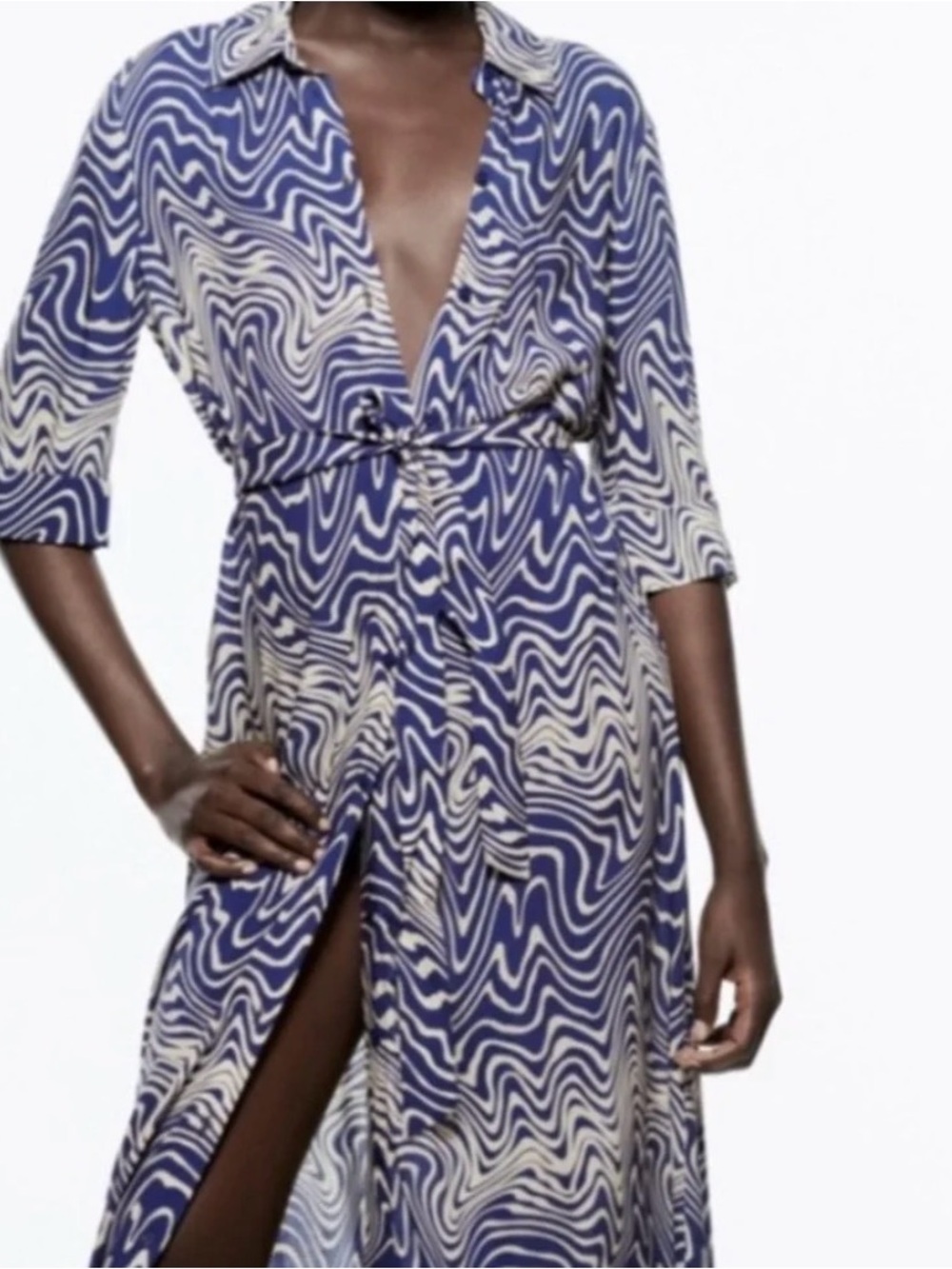 Zara Blue and White Swirl Button-Up dress